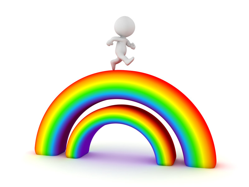 man walking on rainbow